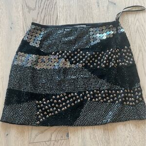Monique Leshman Black and Silver Embellished Mini Skirt